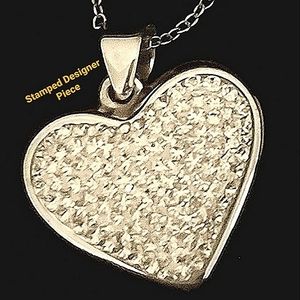 Solid Silver Designer Heart Necklace Sterling